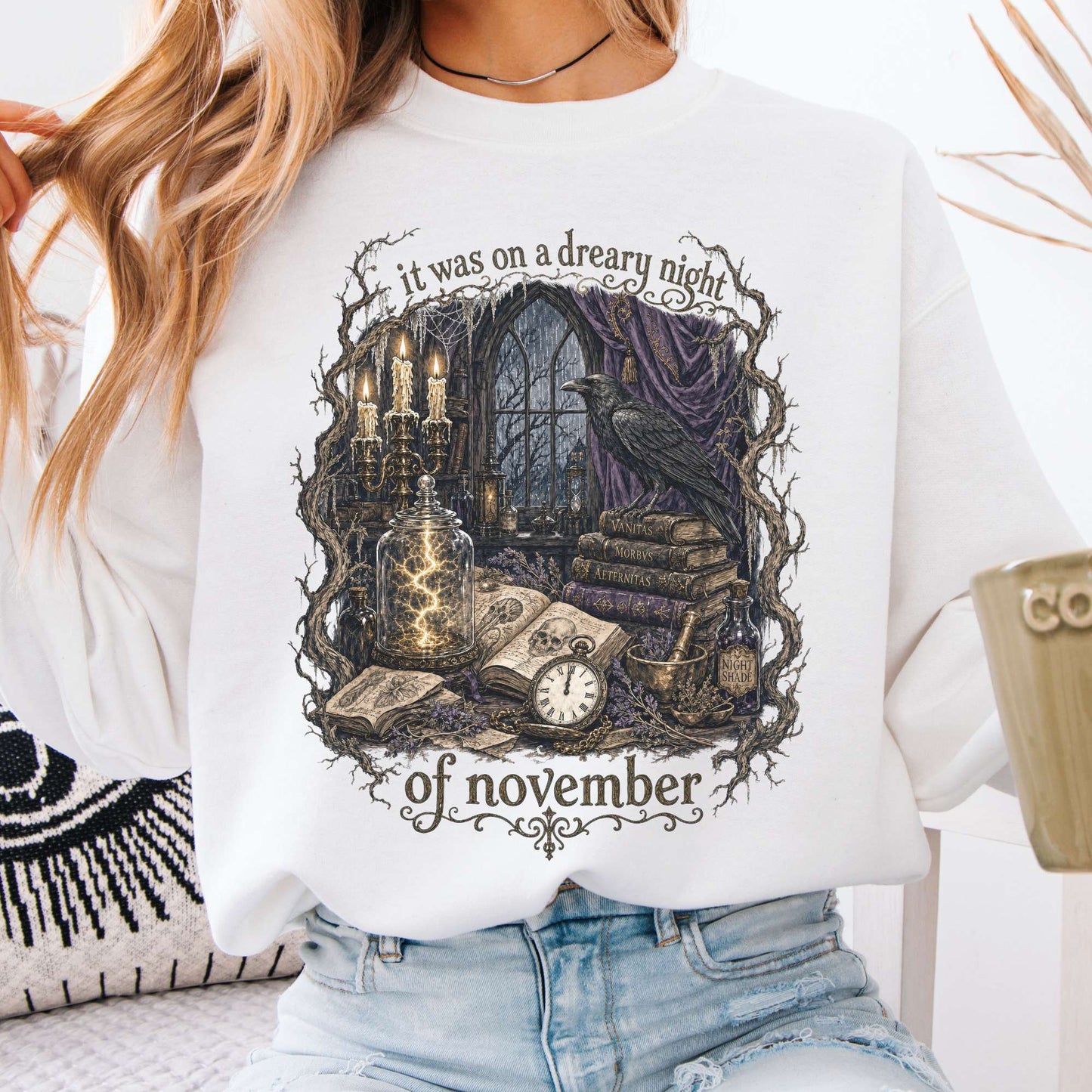 It Was on a Dreary Night Frankenstein Mary Shelley Literary Sweatshirt