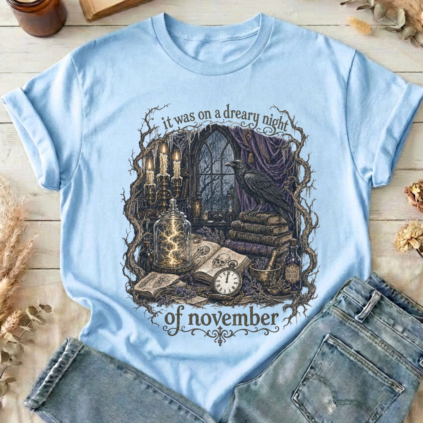 It Was on a Dreary Night Frankenstein Mary Shelley Literary T-Shirt