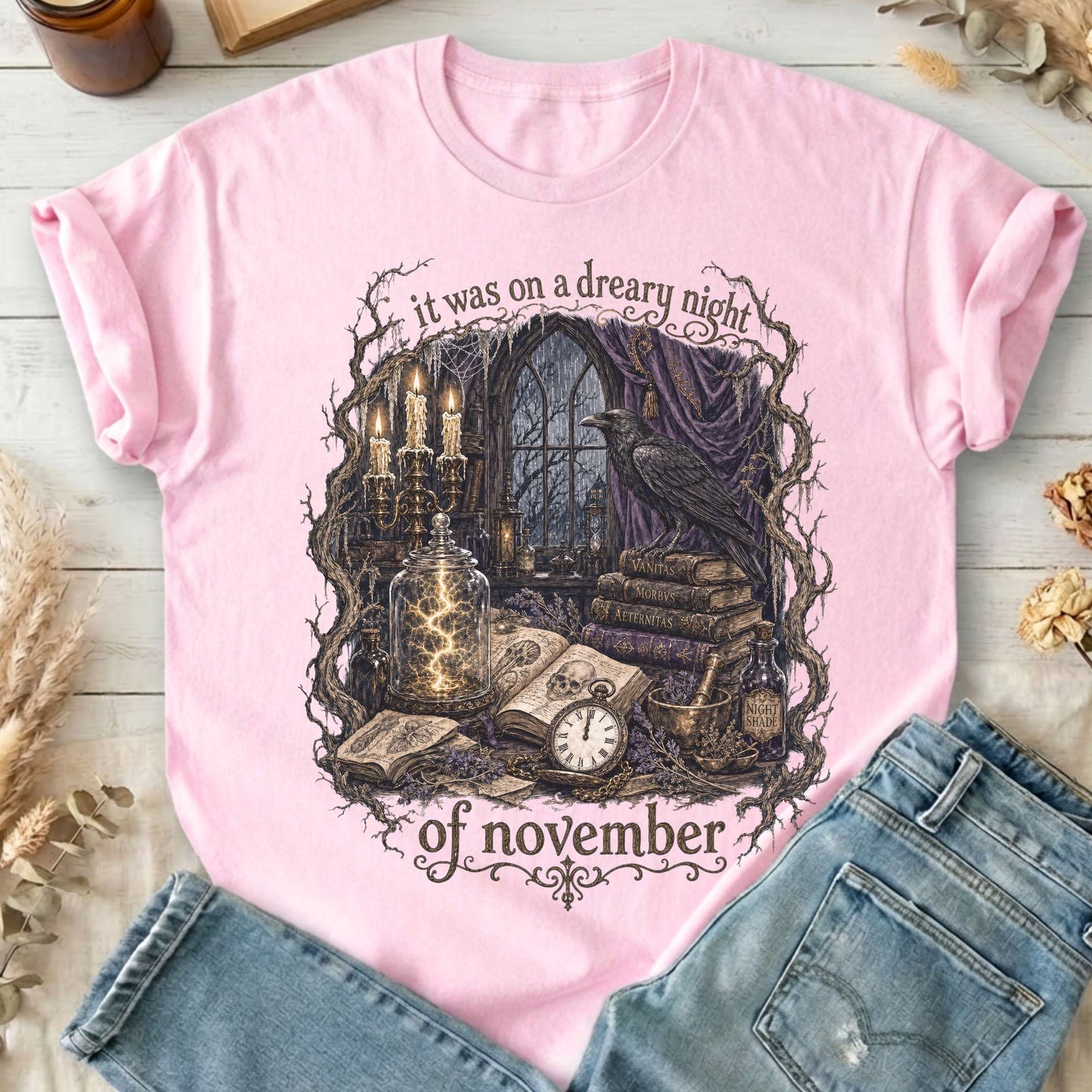 It Was on a Dreary Night Frankenstein Mary Shelley Literary T-Shirt