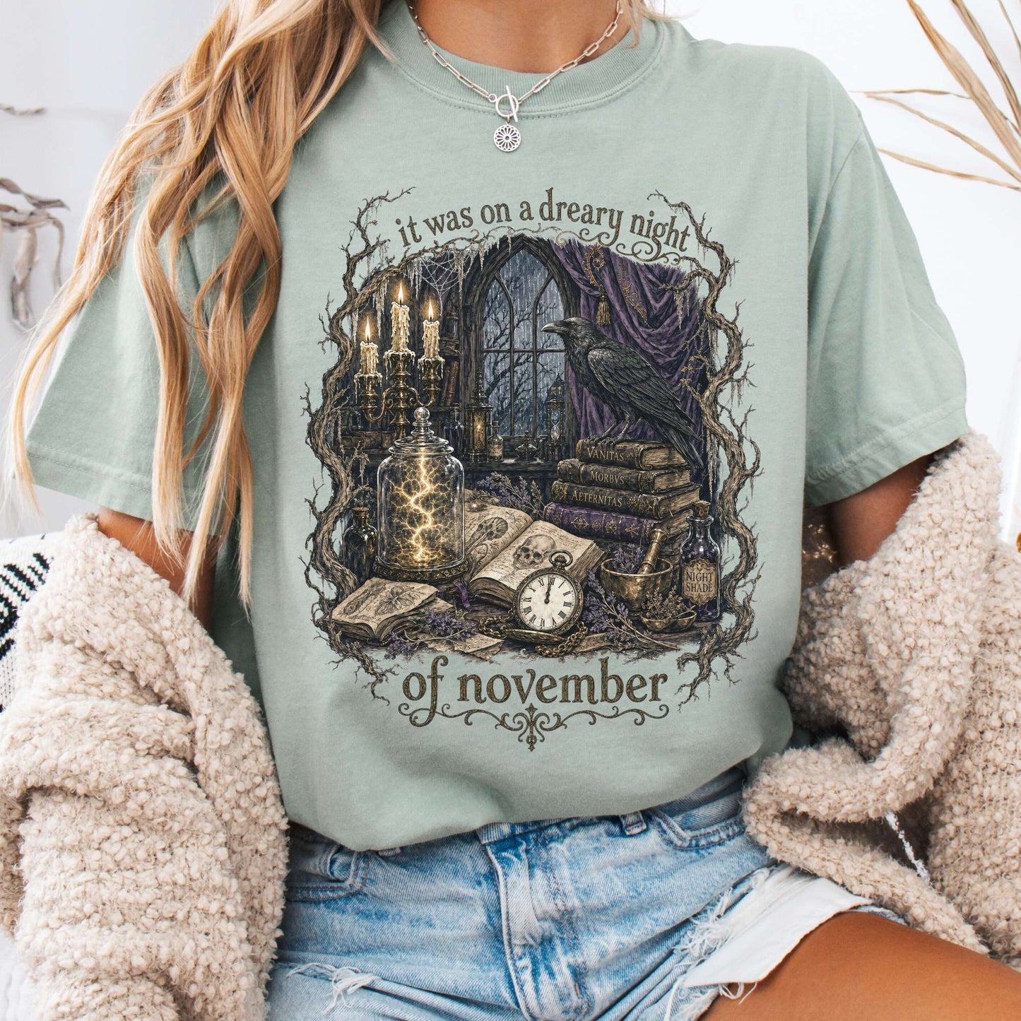 It Was on a Dreary Night Frankenstein Mary Shelley Literary T-Shirt
