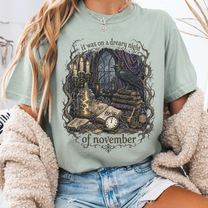 It Was on a Dreary Night Frankenstein Mary Shelley Literary T-Shirt