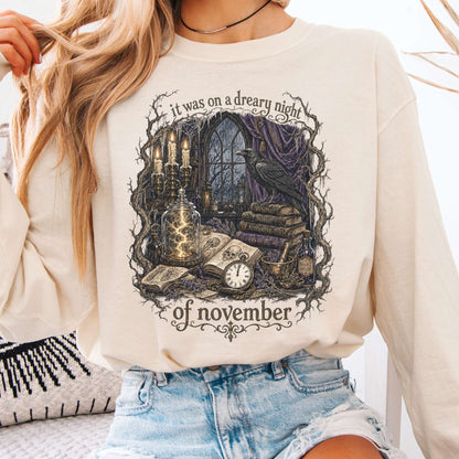 It Was on a Dreary Night Frankenstein Mary Shelley Literary Long Sleeve
