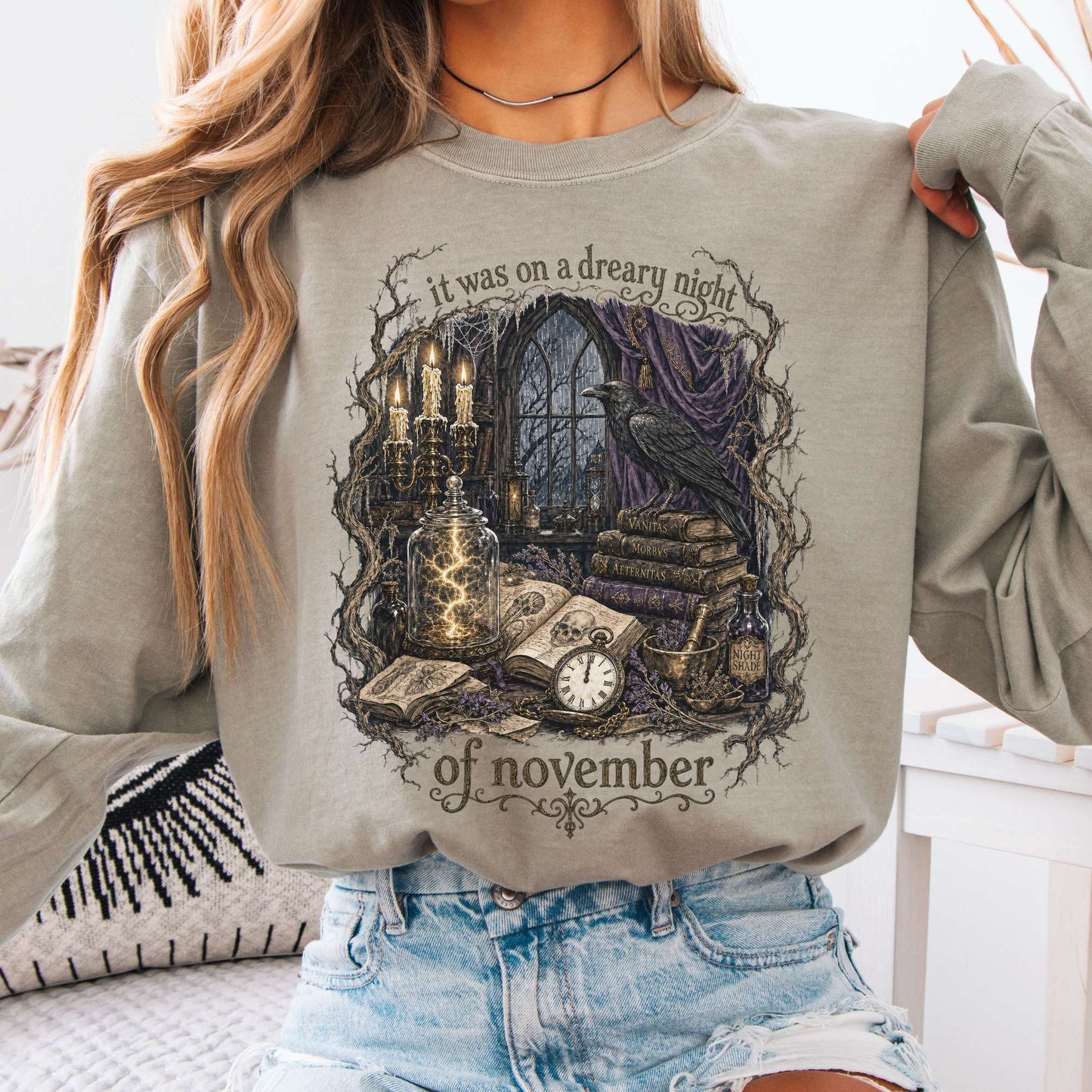 It Was on a Dreary Night Frankenstein Mary Shelley Literary Long Sleeve