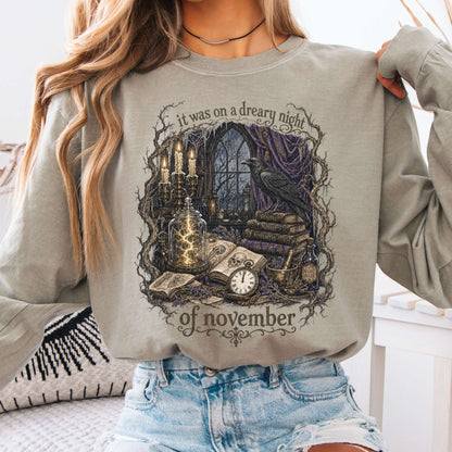 It Was on a Dreary Night Frankenstein Mary Shelley Literary Long Sleeve