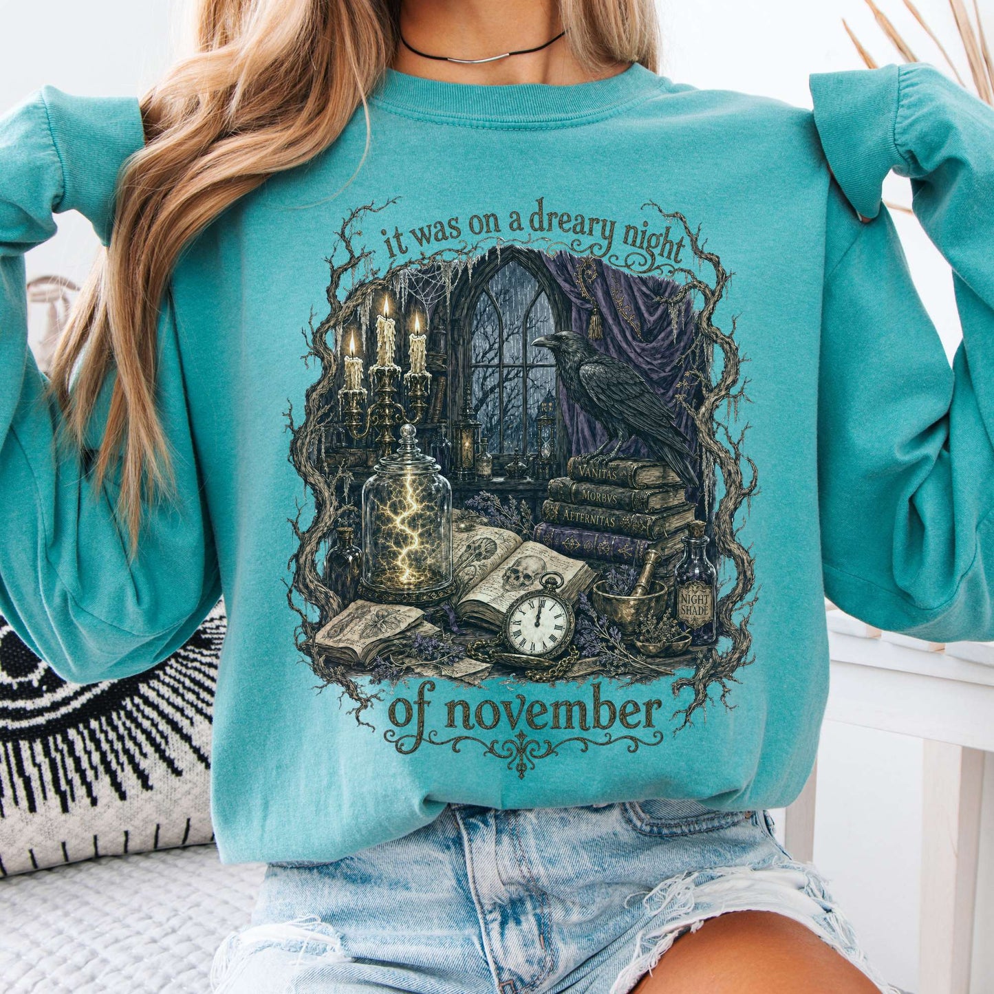 It Was on a Dreary Night Frankenstein Mary Shelley Literary Long Sleeve