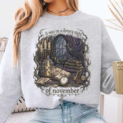 It Was on a Dreary Night Frankenstein Mary Shelley Literary Crewneck Sweatshirt
