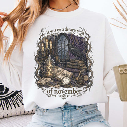 It Was on a Dreary Night Frankenstein Mary Shelley Literary Crewneck Sweatshirt