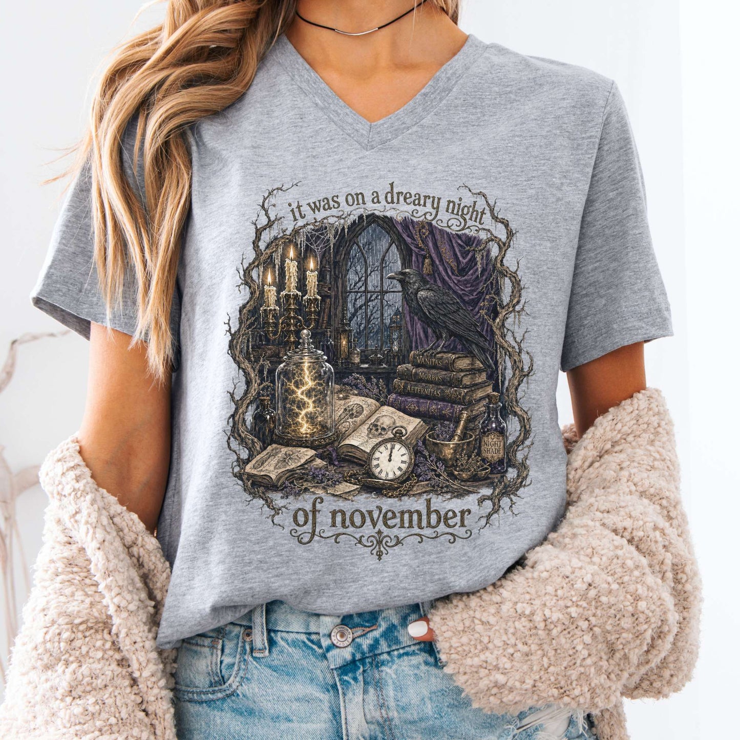 It Was on a Dreary Night Frankenstein Mary Shelley Literary V-Neck