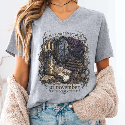 It Was on a Dreary Night Frankenstein Mary Shelley Literary V-Neck