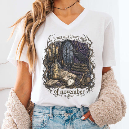 It Was on a Dreary Night Frankenstein Mary Shelley Literary V-Neck