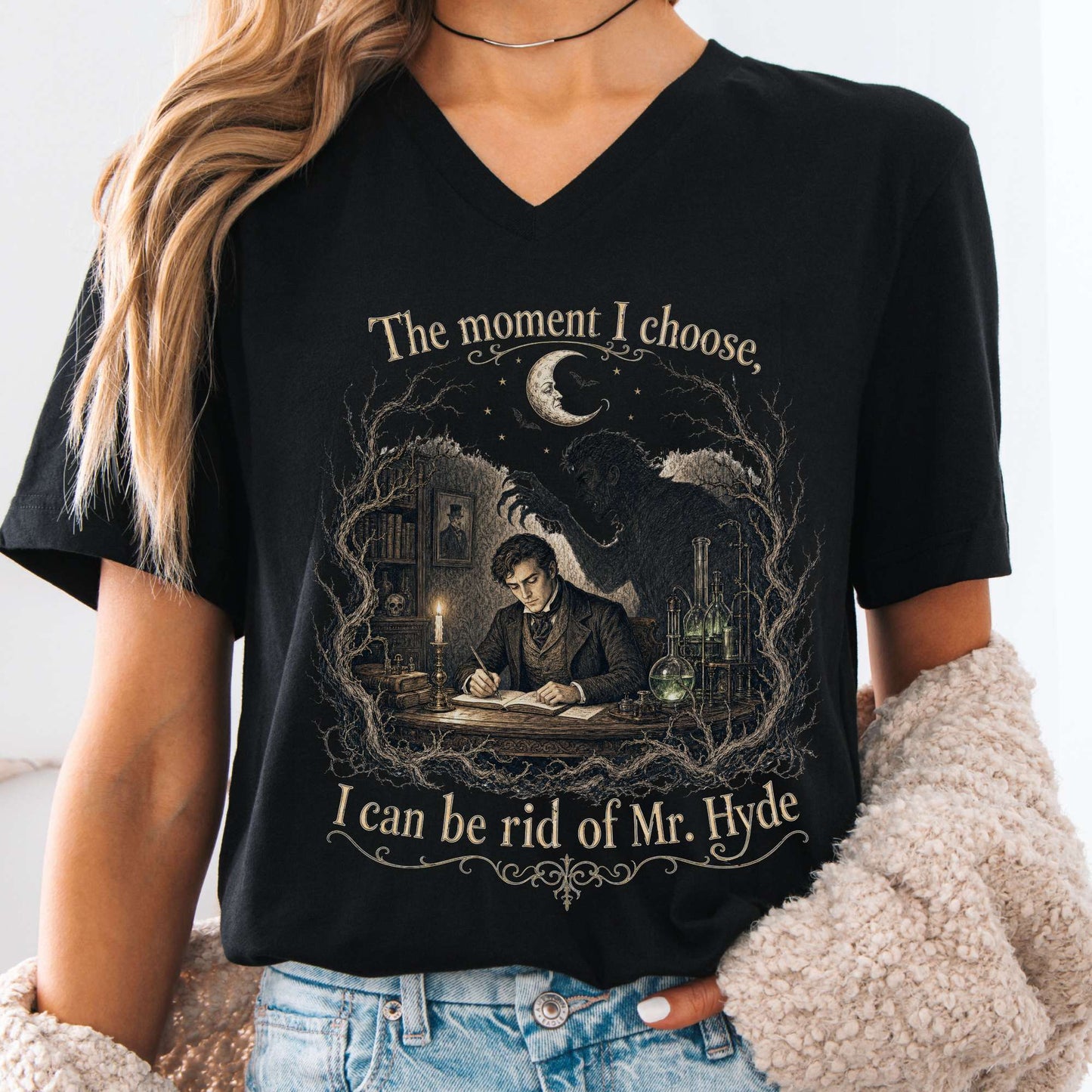 The Moment I Choose Dr Jekyll and Mr Hyde Literary V-Neck