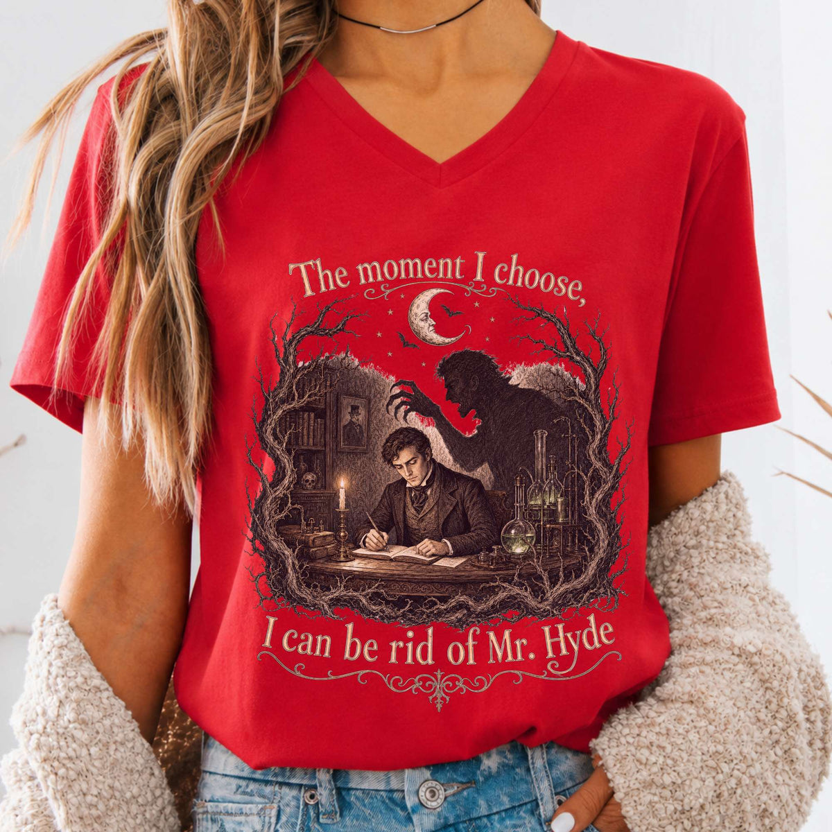 The Moment I Choose Dr Jekyll and Mr Hyde Literary V-Neck
