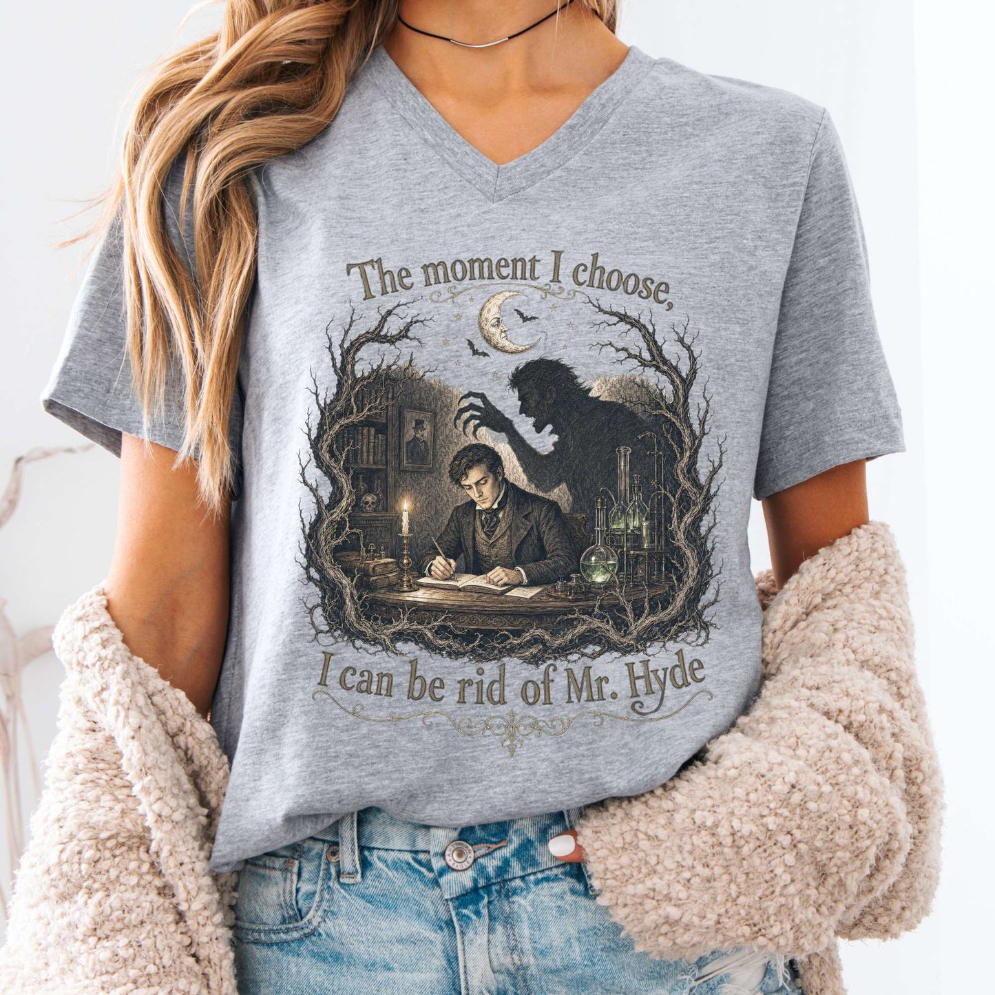 The Moment I Choose Dr Jekyll and Mr Hyde Literary V-Neck