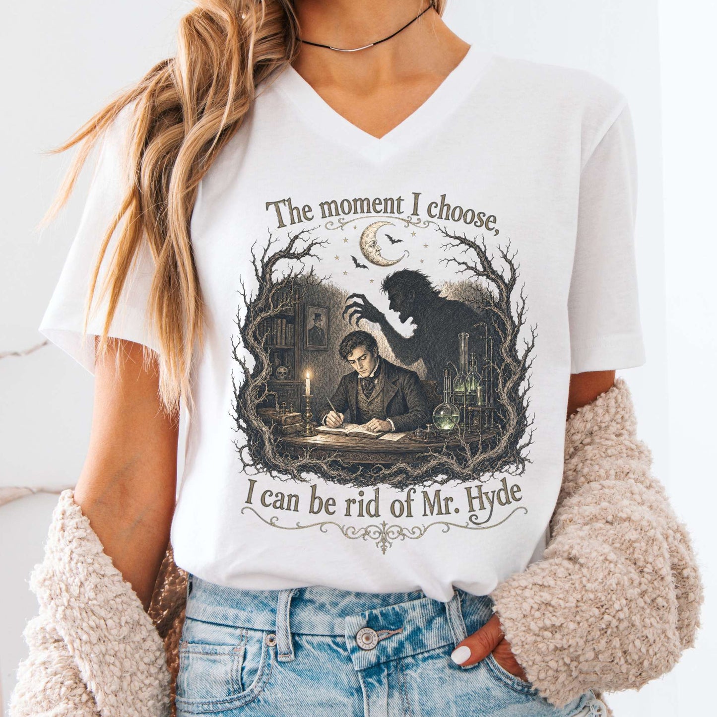 The Moment I Choose Dr Jekyll and Mr Hyde Literary V-Neck