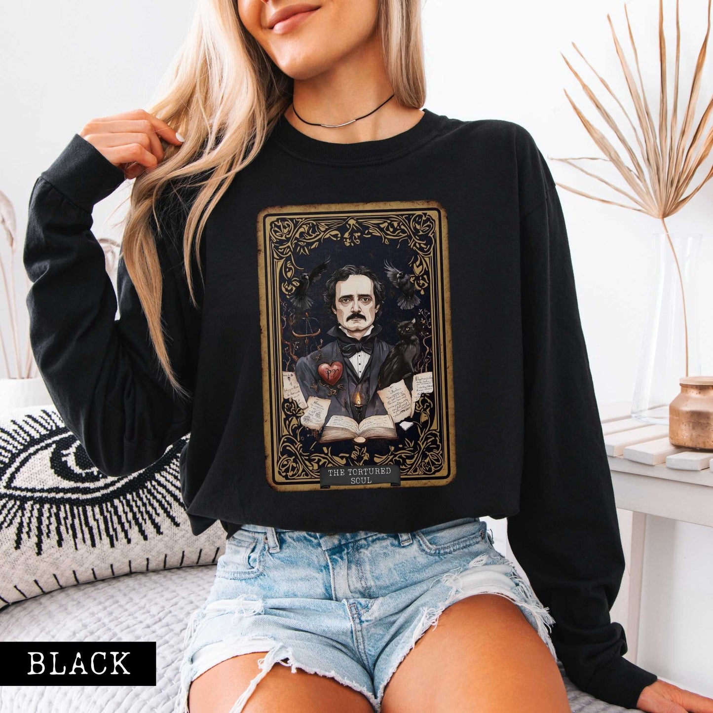 The Tortured Soul Tarot Card Edgar Allan Poe Long Sleeved Shirt