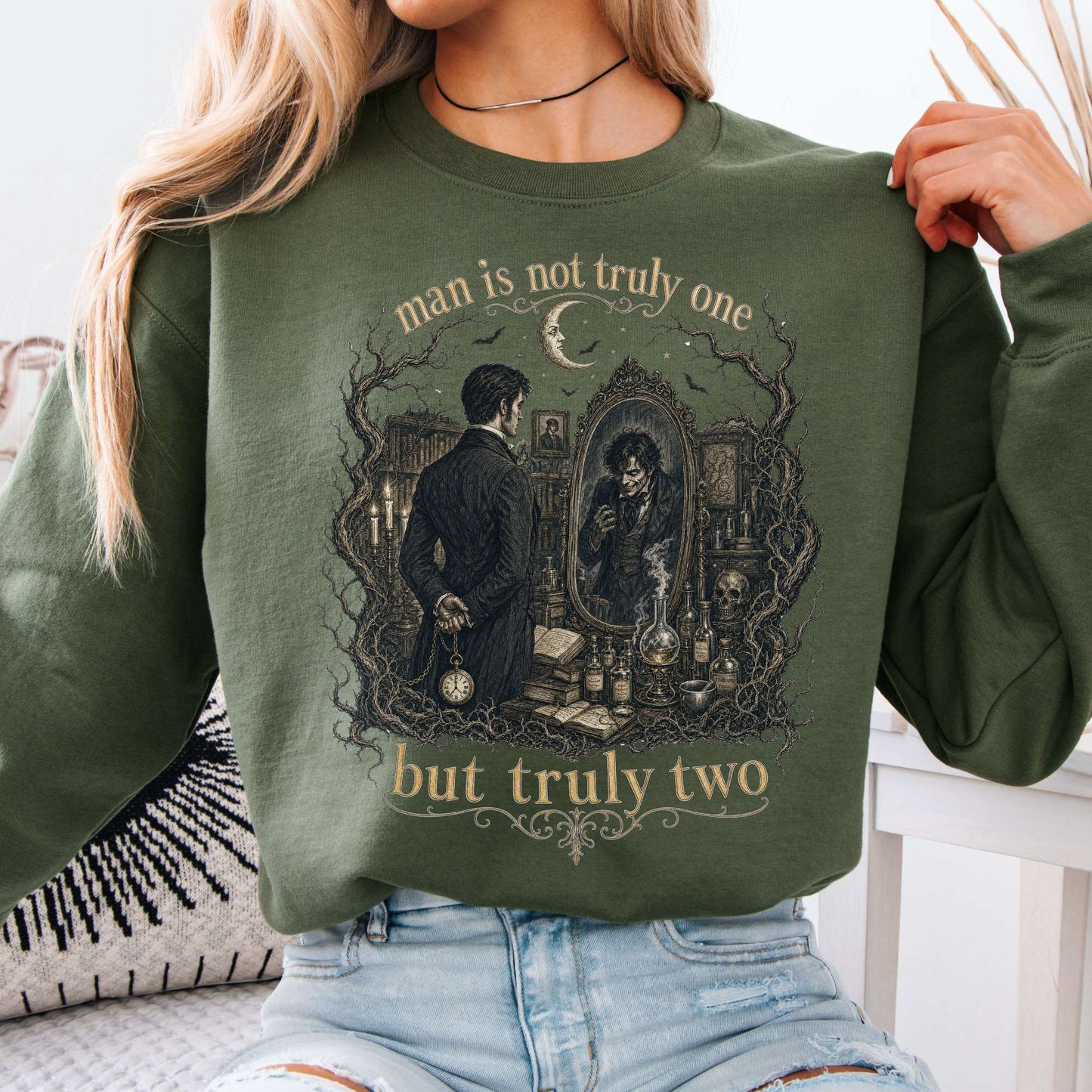 Man Is Not Truly One Dr Jekyll and Mr Hyde Literary Crewneck Sweatshirt