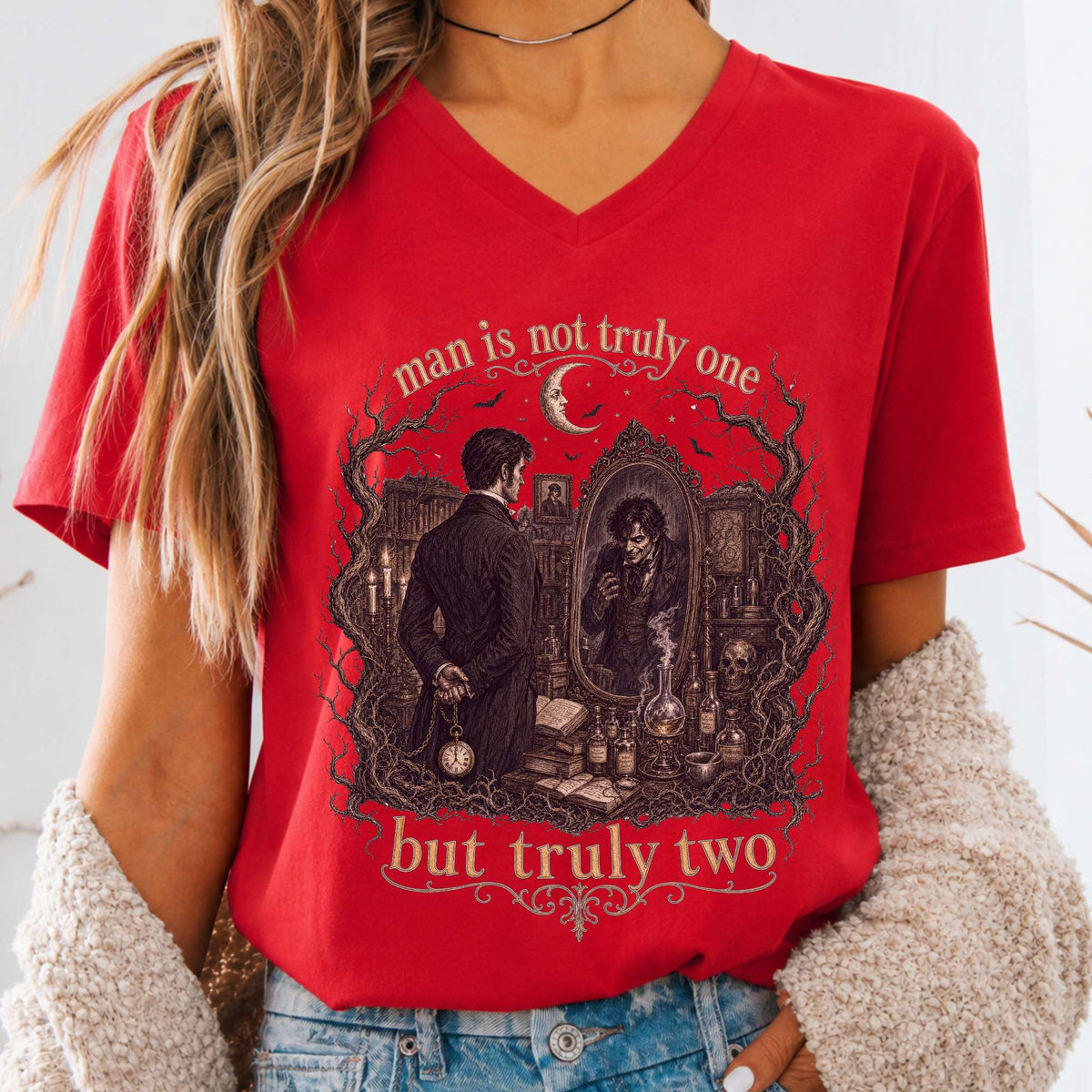 Man Is Not Truly One Dr Jekyll and Mr Hyde Literary V-Neck