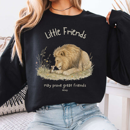 Little Friends The Lion and the Mouse Aesop Crewneck Sweatshirt
