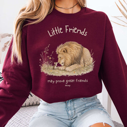 Little Friends The Lion and the Mouse Aesop Crewneck Sweatshirt