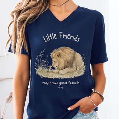 Little Friends The Lion and the Mouse Aesop V-Neck