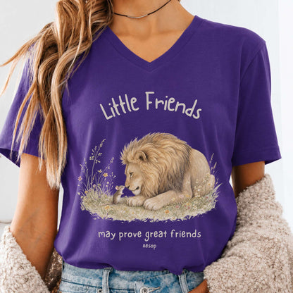 Little Friends The Lion and the Mouse Aesop V-Neck
