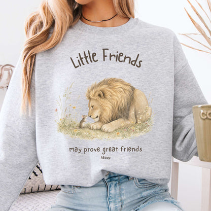 Little Friends The Lion and the Mouse Aesop Crewneck Sweatshirt