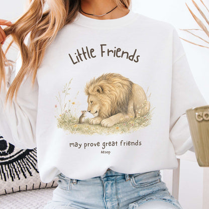 Little Friends The Lion and the Mouse Aesop Crewneck Sweatshirt