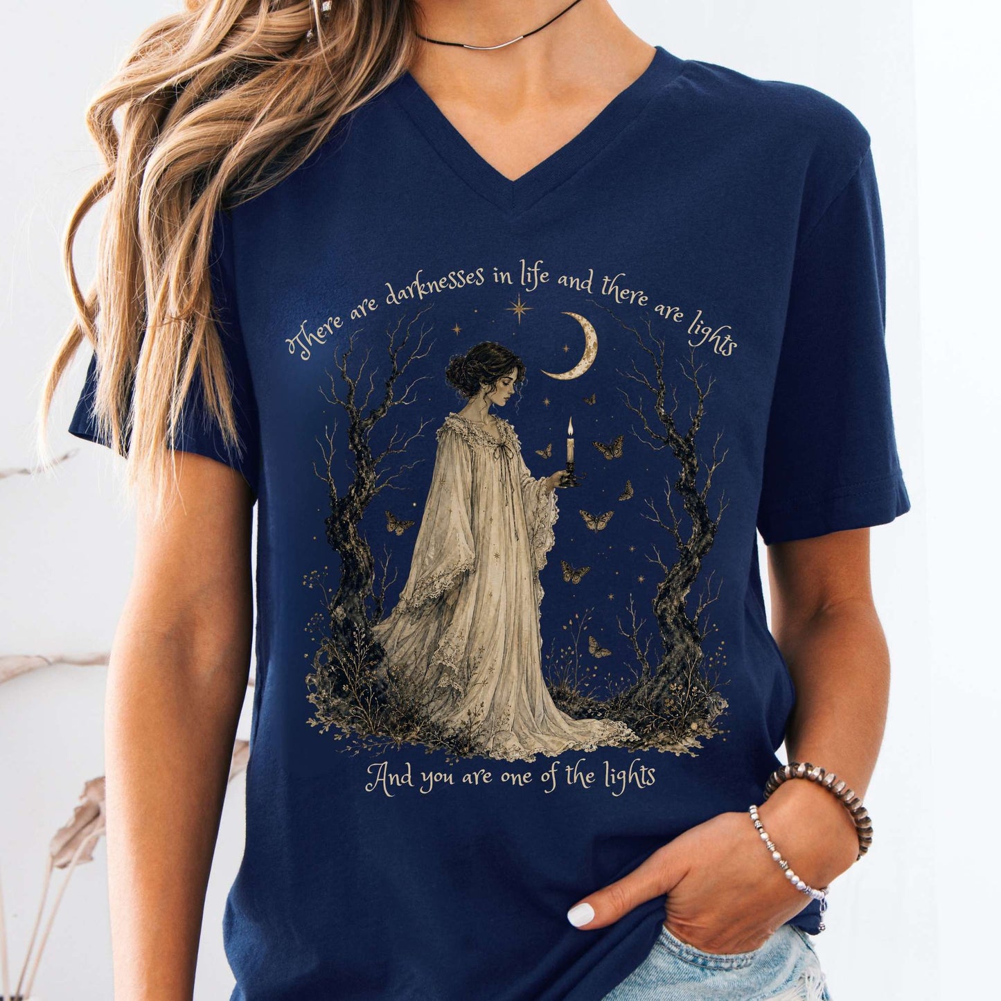 There Are Darknesses and Lights In This Life Dracula Literary V-Neck