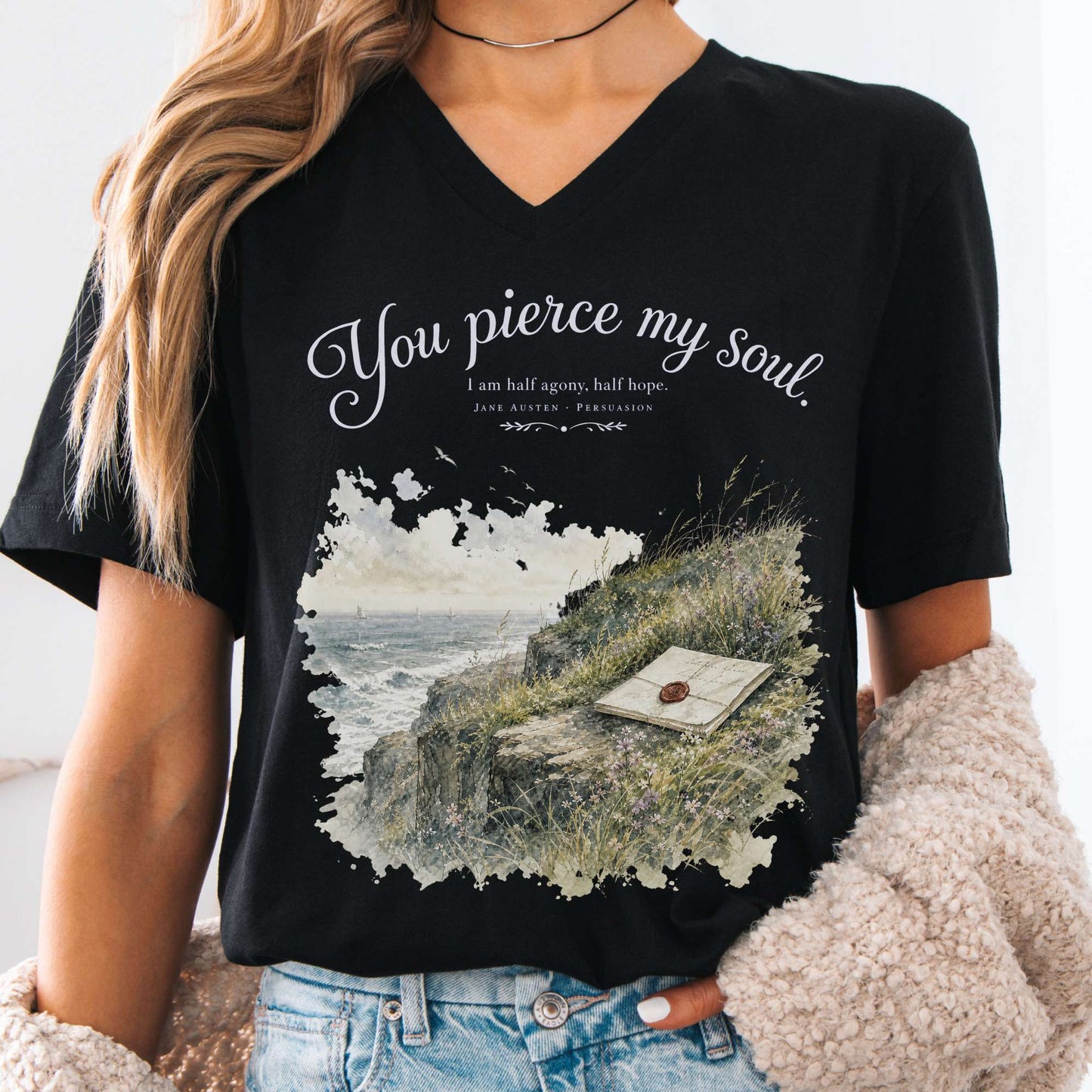 You Pierce My Soul Jane Austen Persuasion Literary V-Neck