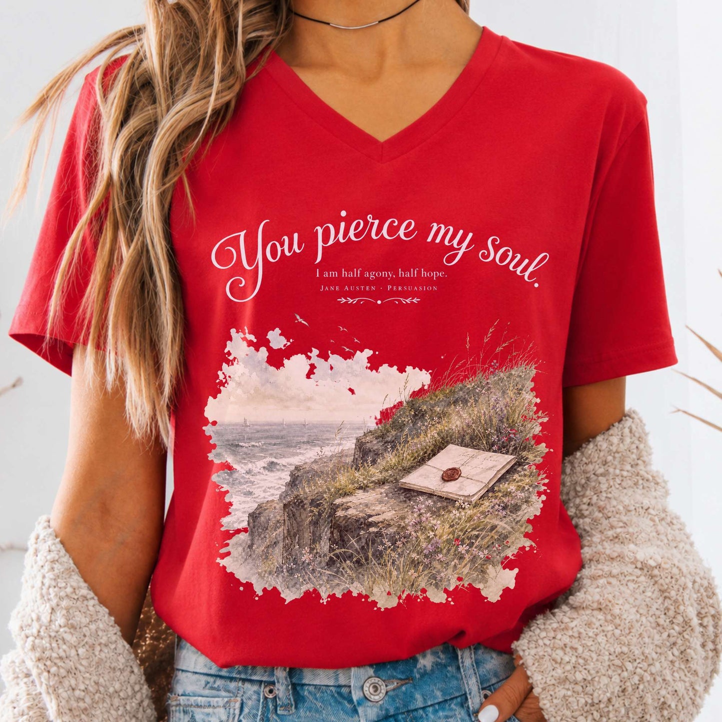You Pierce My Soul Jane Austen Persuasion Literary V-Neck