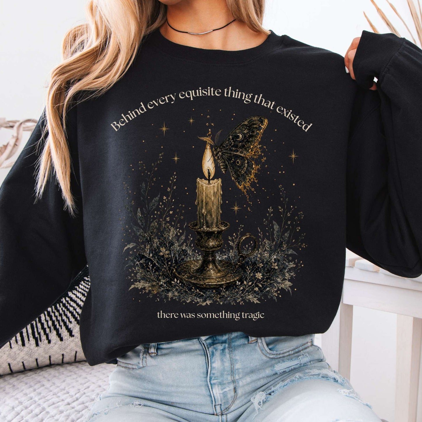 Behind Every Exquisite Thing Dorian Gray Oscar Wilde Literary Crewneck Sweatshirt