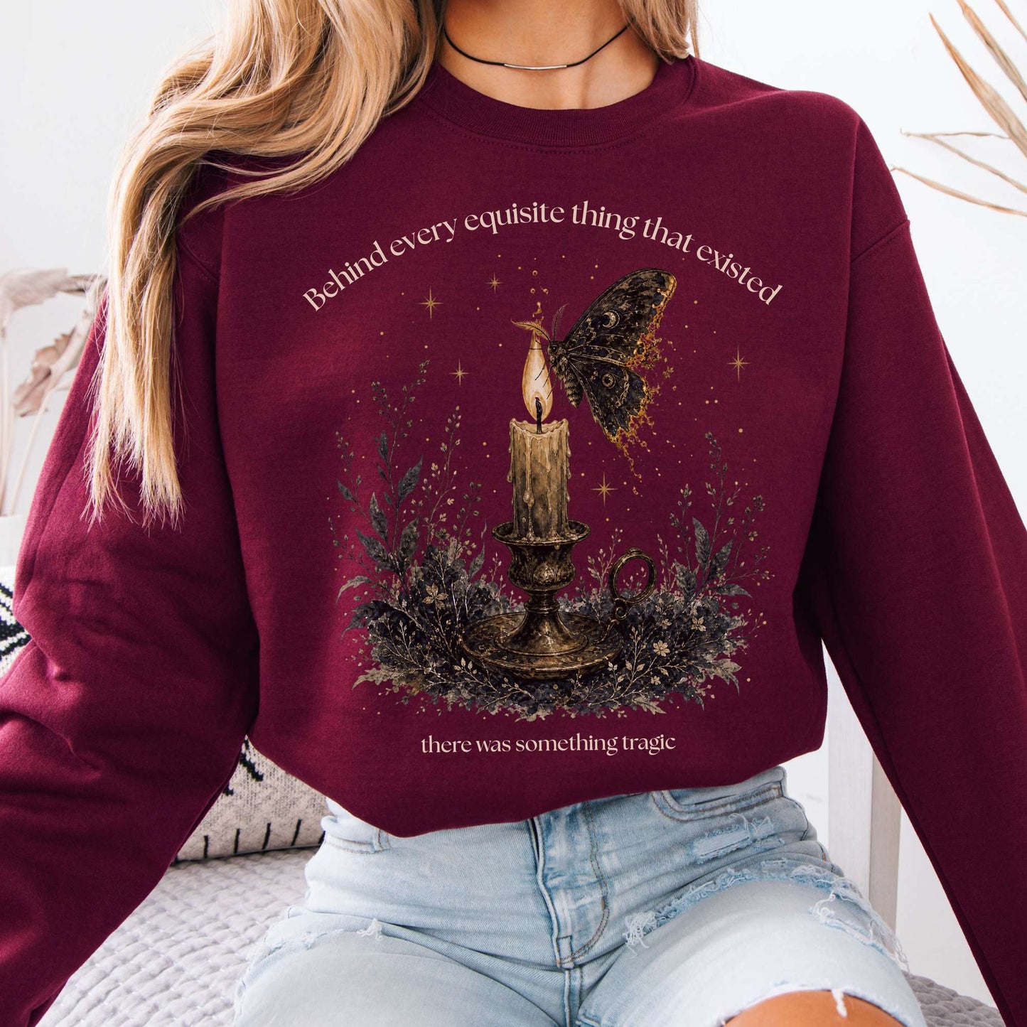 Behind Every Exquisite Thing Dorian Gray Oscar Wilde Literary Crewneck Sweatshirt