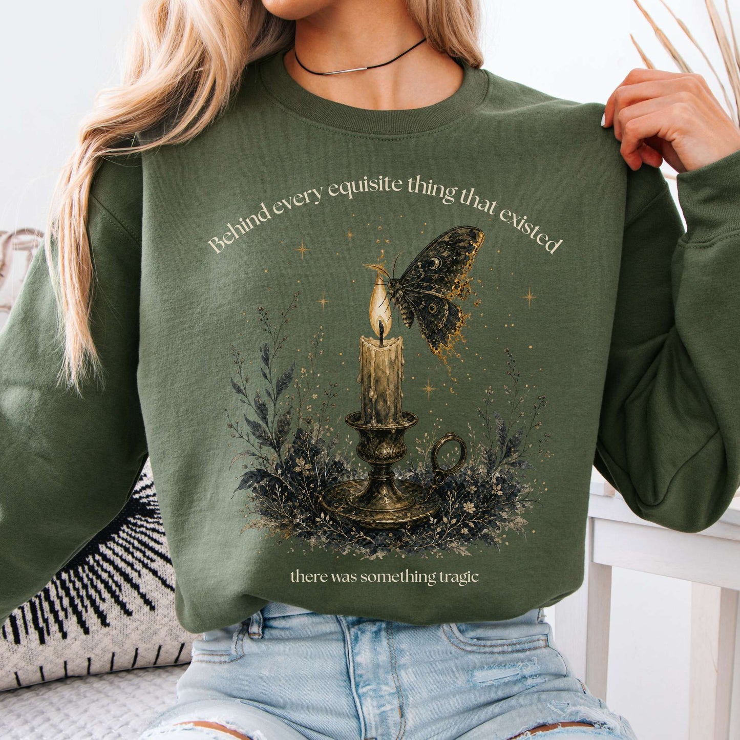 Behind Every Exquisite Thing Dorian Gray Oscar Wilde Literary Crewneck Sweatshirt