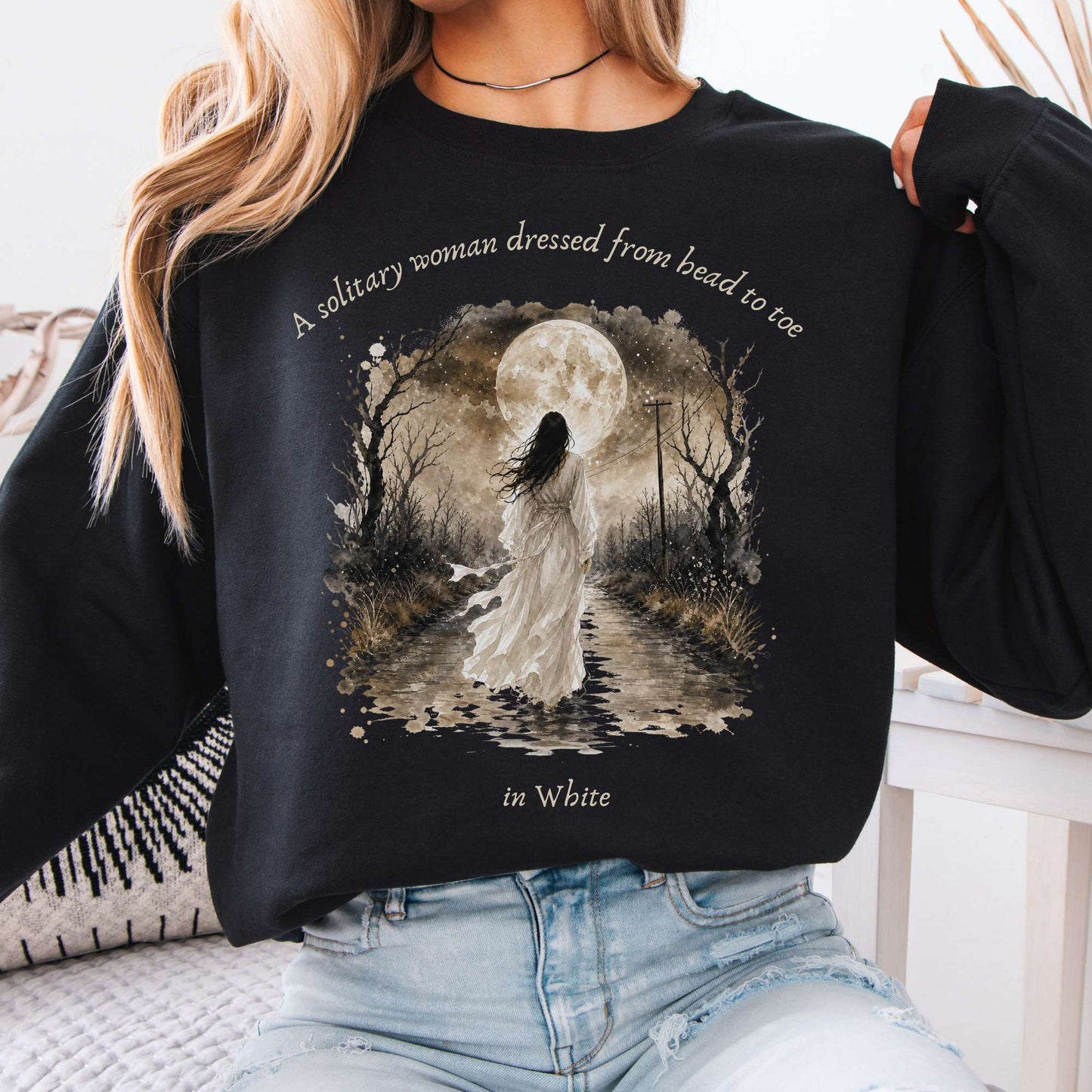 The Woman In White Wilkie Collins Literary Crewneck Sweatshirt