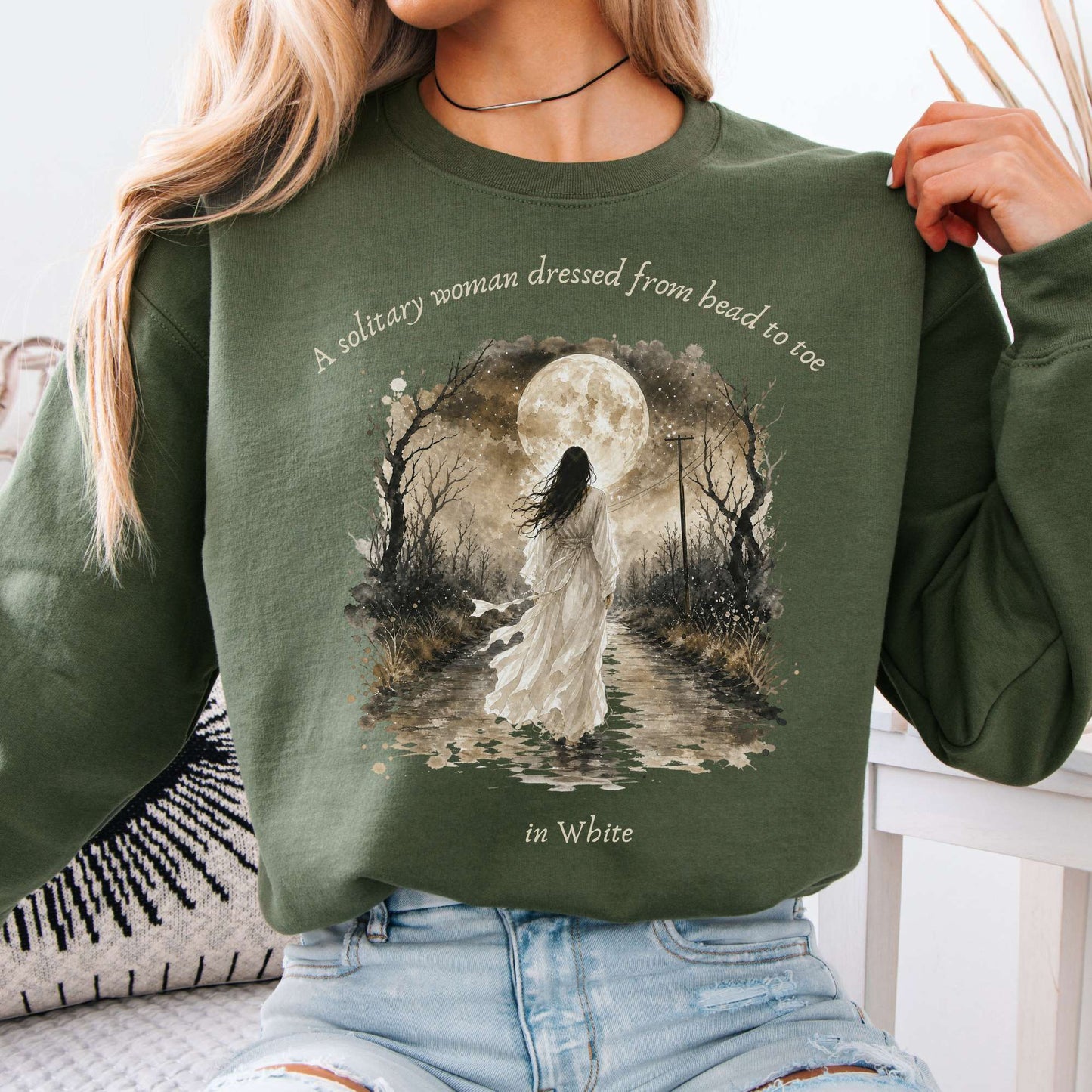 The Woman In White Wilkie Collins Literary Crewneck Sweatshirt