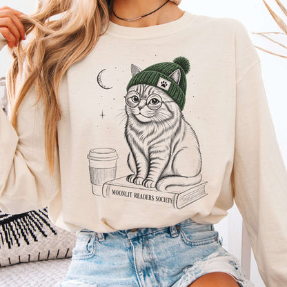 Long-sleeve Ivory / S Moonlit Readers Society Cat Long Sleeve The Mystic Eden