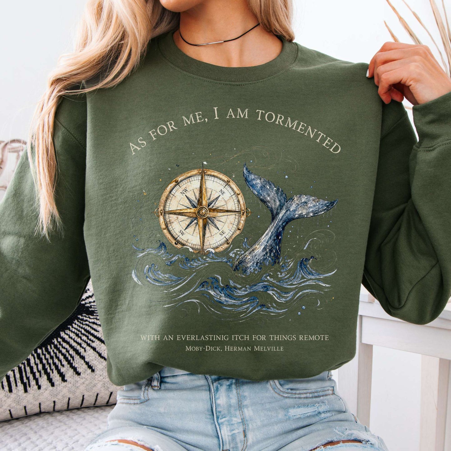 As for Me, I Am Tormented Moby-Dick Melville Literary Crewneck Sweatshirt