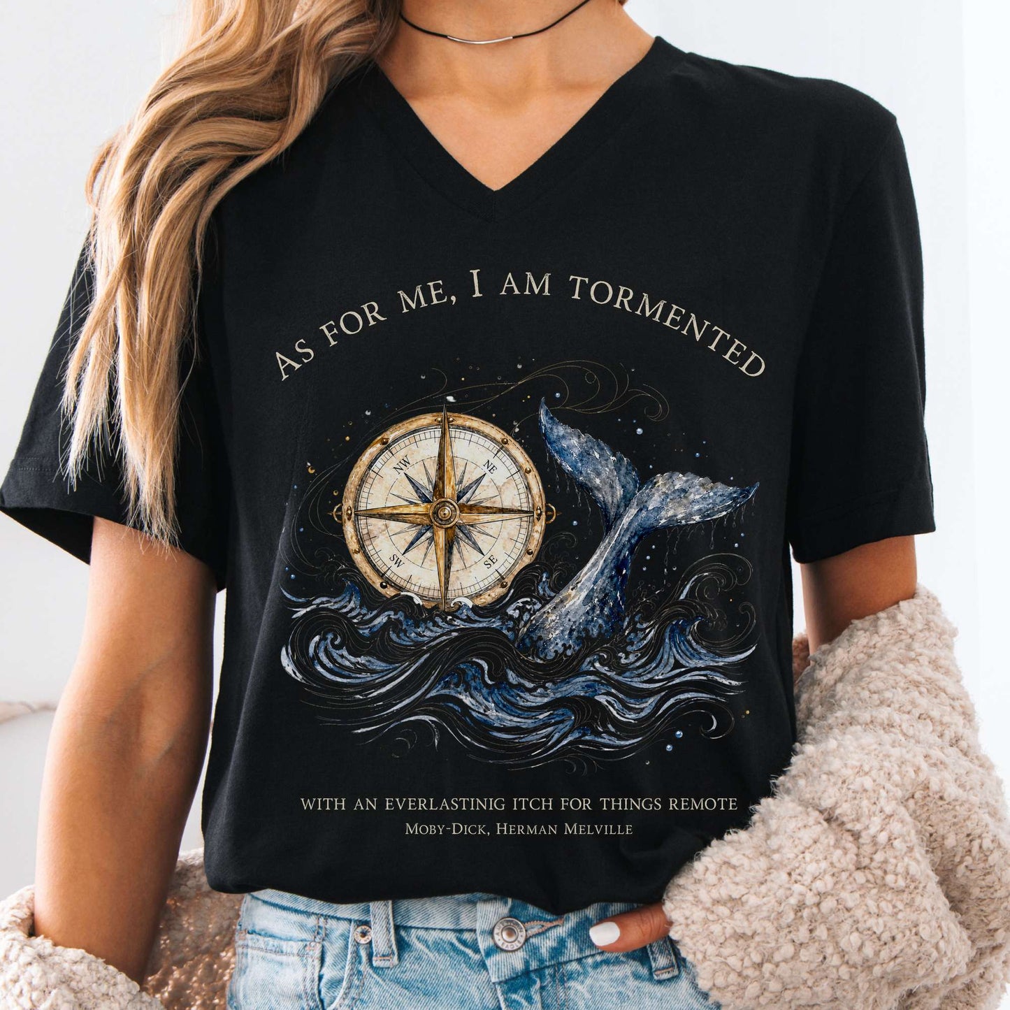As for Me, I Am Tormented Moby-Dick Melville Literary V-Neck
