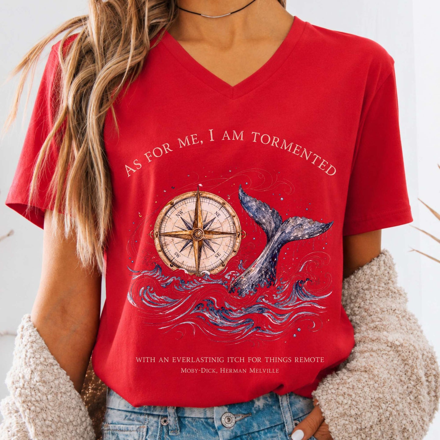 As for Me, I Am Tormented Moby-Dick Melville Literary V-Neck