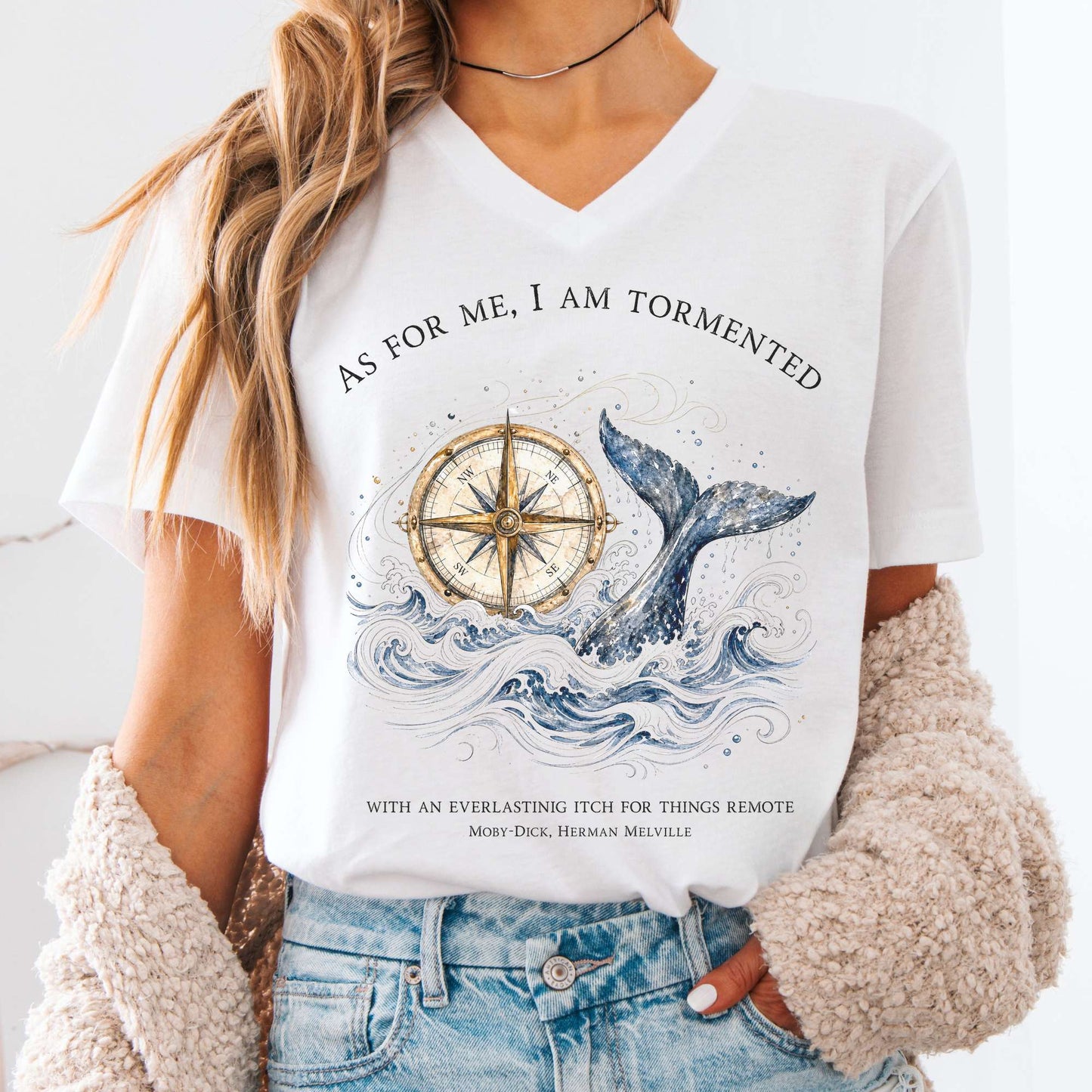 As for Me, I Am Tormented Moby-Dick Melville Literary V-Neck
