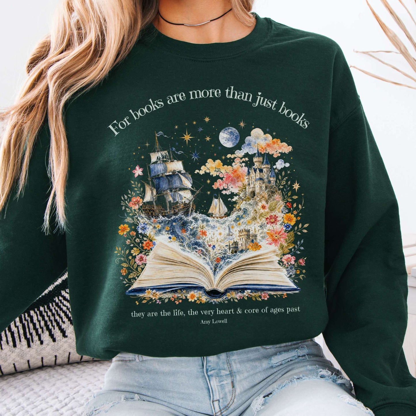 For Books Are More Than Books Amy Lowell Literary Crewneck Sweatshirt