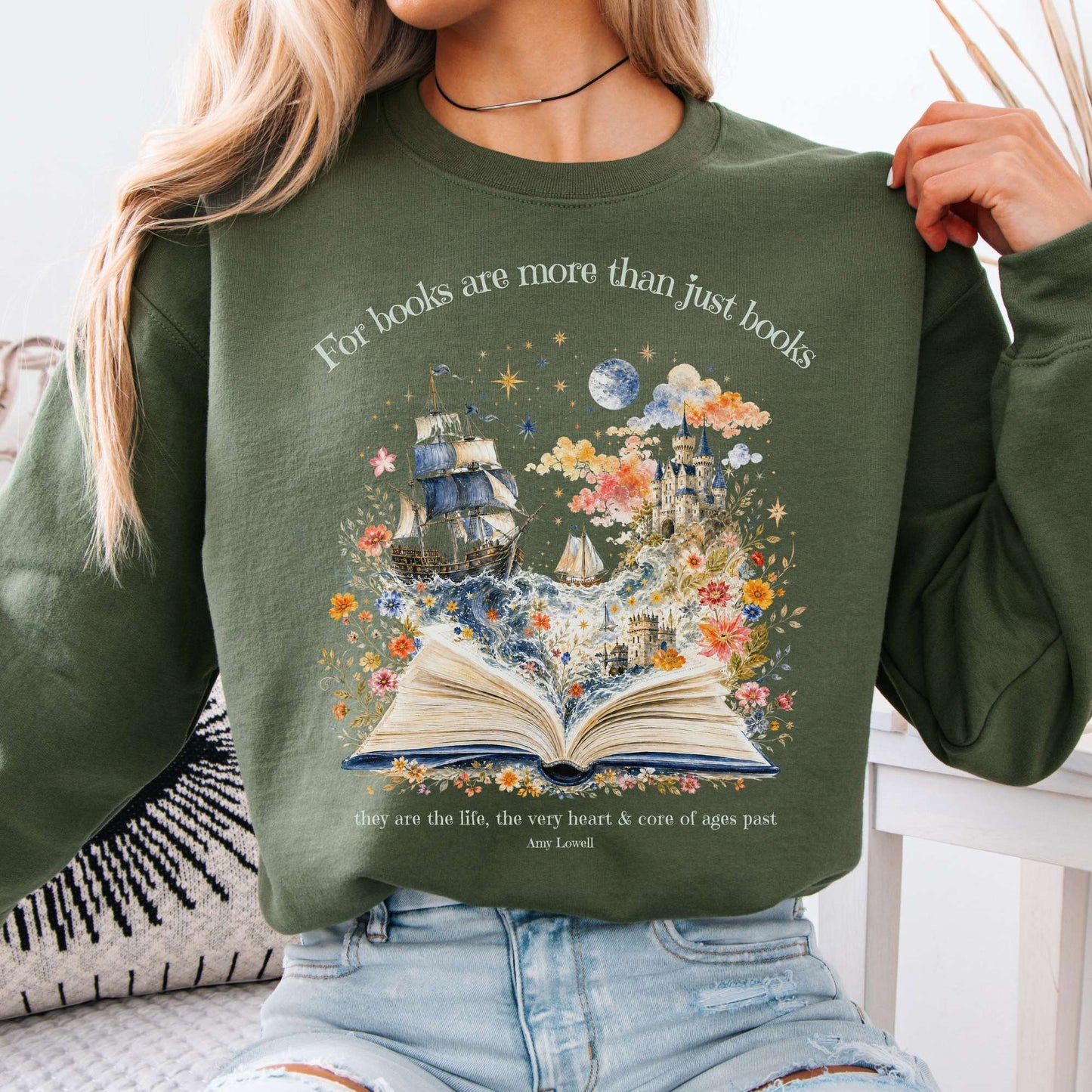 For Books Are More Than Books Amy Lowell Literary Crewneck Sweatshirt