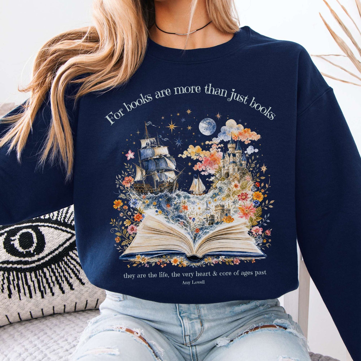 For Books Are More Than Books Amy Lowell Literary Crewneck Sweatshirt