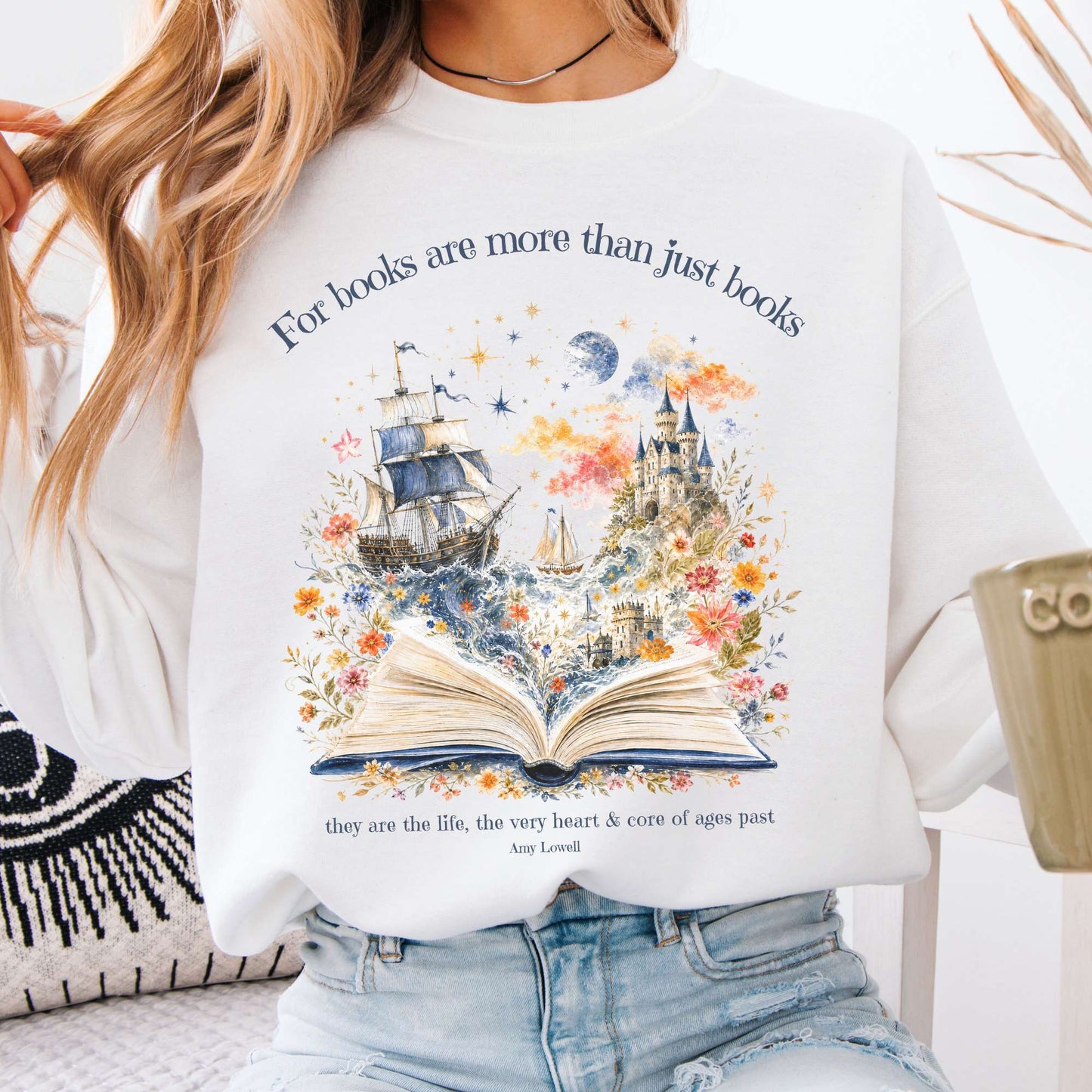 For Books Are More Than Books Amy Lowell Literary Crewneck Sweatshirt