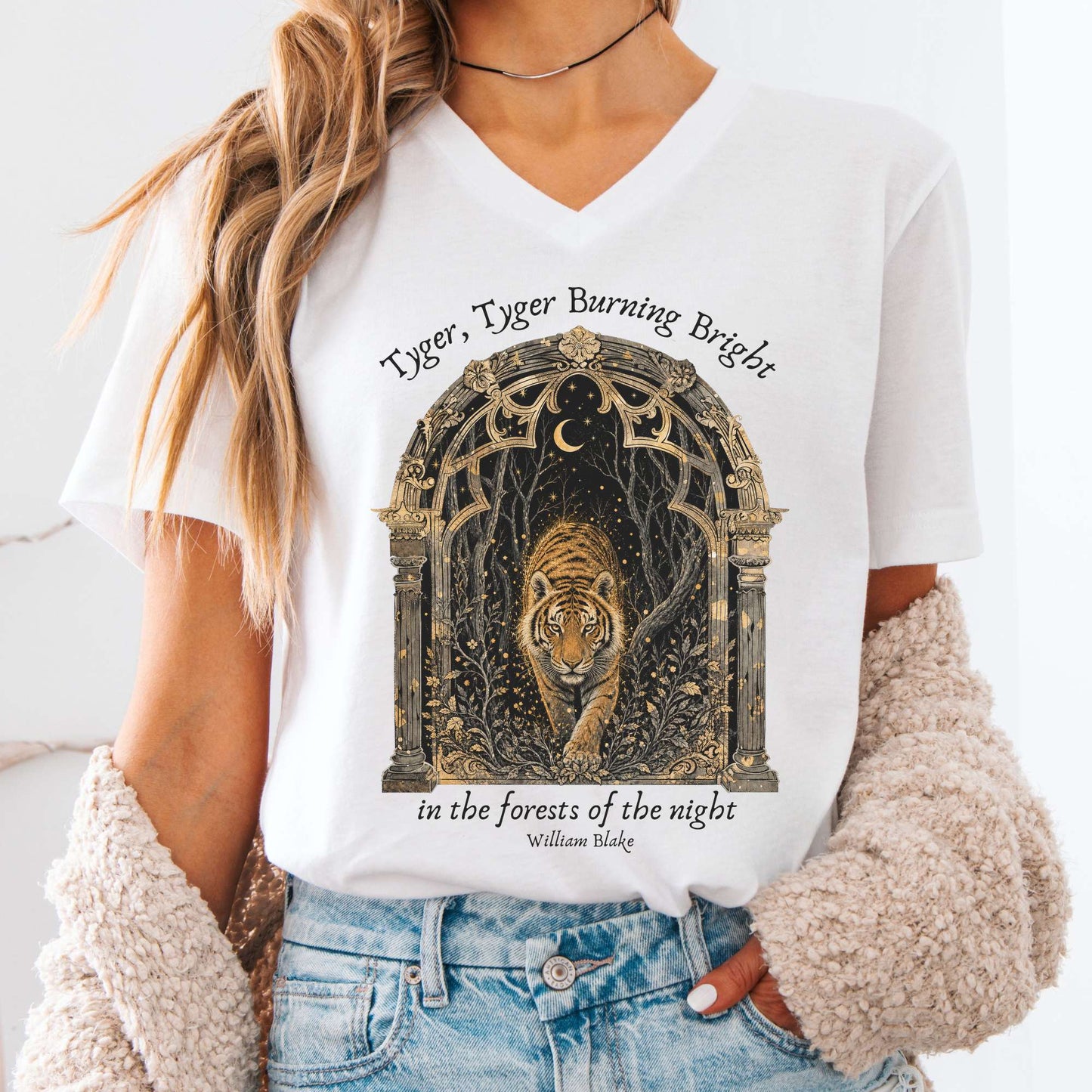Tyger, Tyger Burning Bright William Blake Literary V-Neck