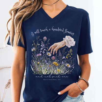 I Will Touch a Hundred Flowers Edna St. Vincent Millay Literary V-Neck