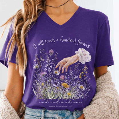 I Will Touch a Hundred Flowers Edna St. Vincent Millay Literary V-Neck