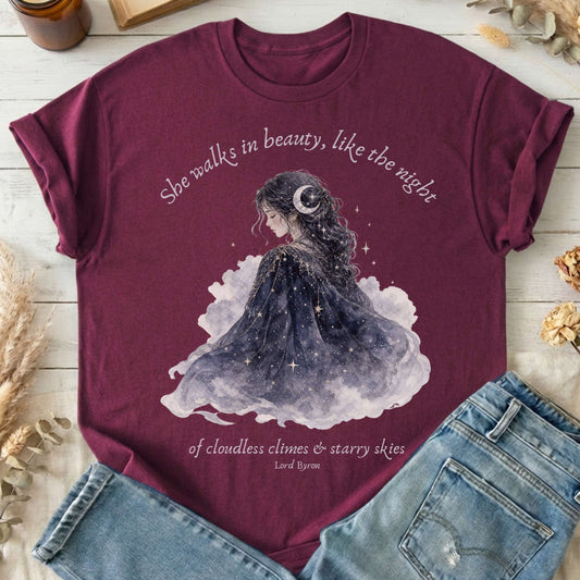 She Walks in Beauty Lord Byron Literary T-Shirt