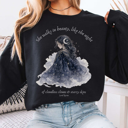 She Walks in Beauty Lord Byron Literary Crewneck Sweatshirt