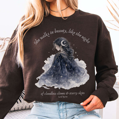 She Walks in Beauty Lord Byron Literary Crewneck Sweatshirt